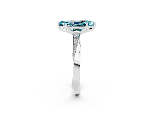 White gold Marquise Cut Blue Topaz Engagement Ring with Side Stone Accents and Four-Prong Setting