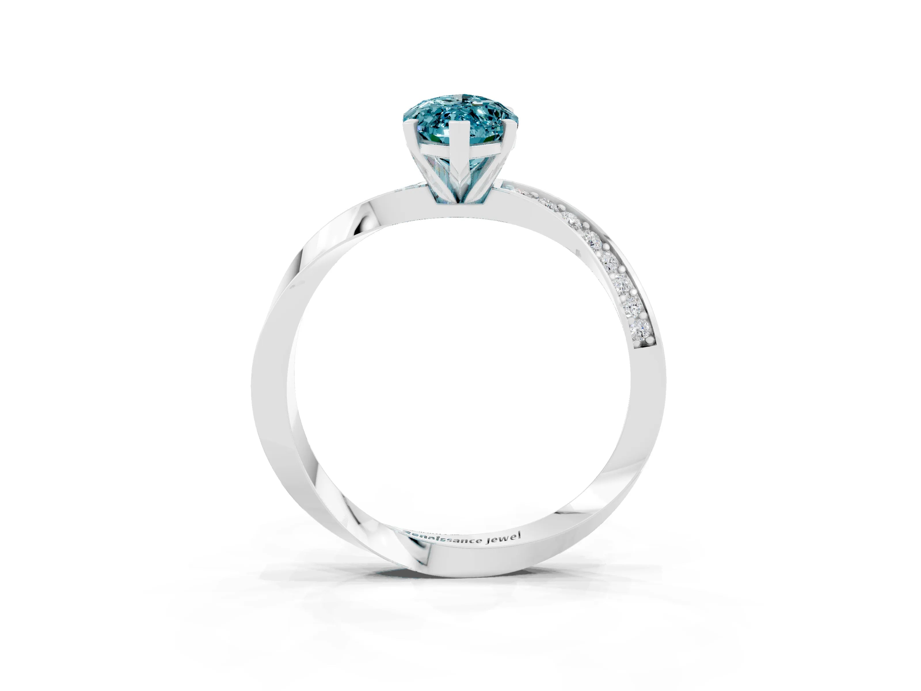White gold Marquise Cut Blue Topaz Engagement Ring with Side Stone Accents and Four-Prong Setting_30
