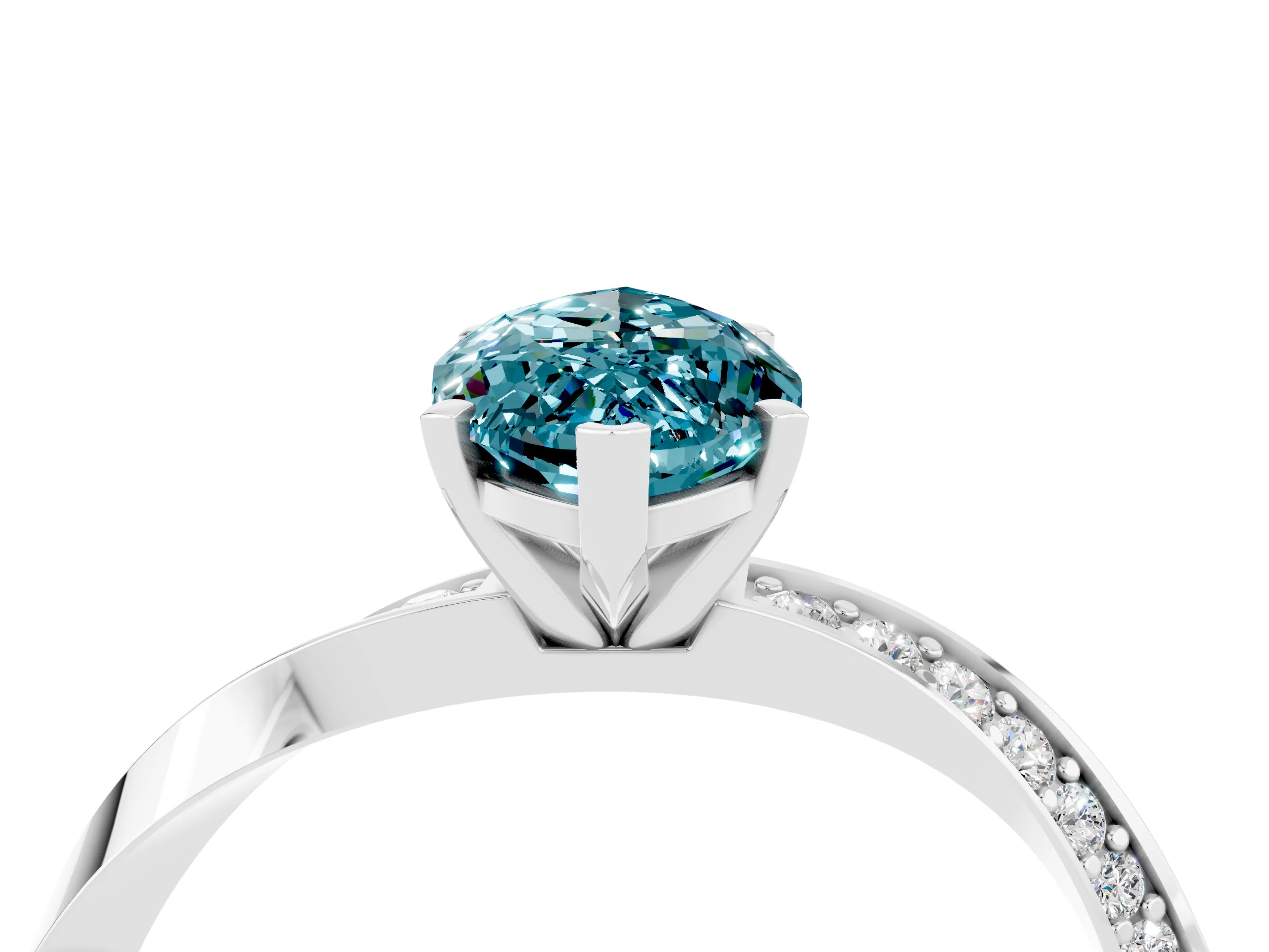 White gold Marquise Cut Blue Topaz Engagement Ring with Side Stone Accents and Four-Prong Setting_31