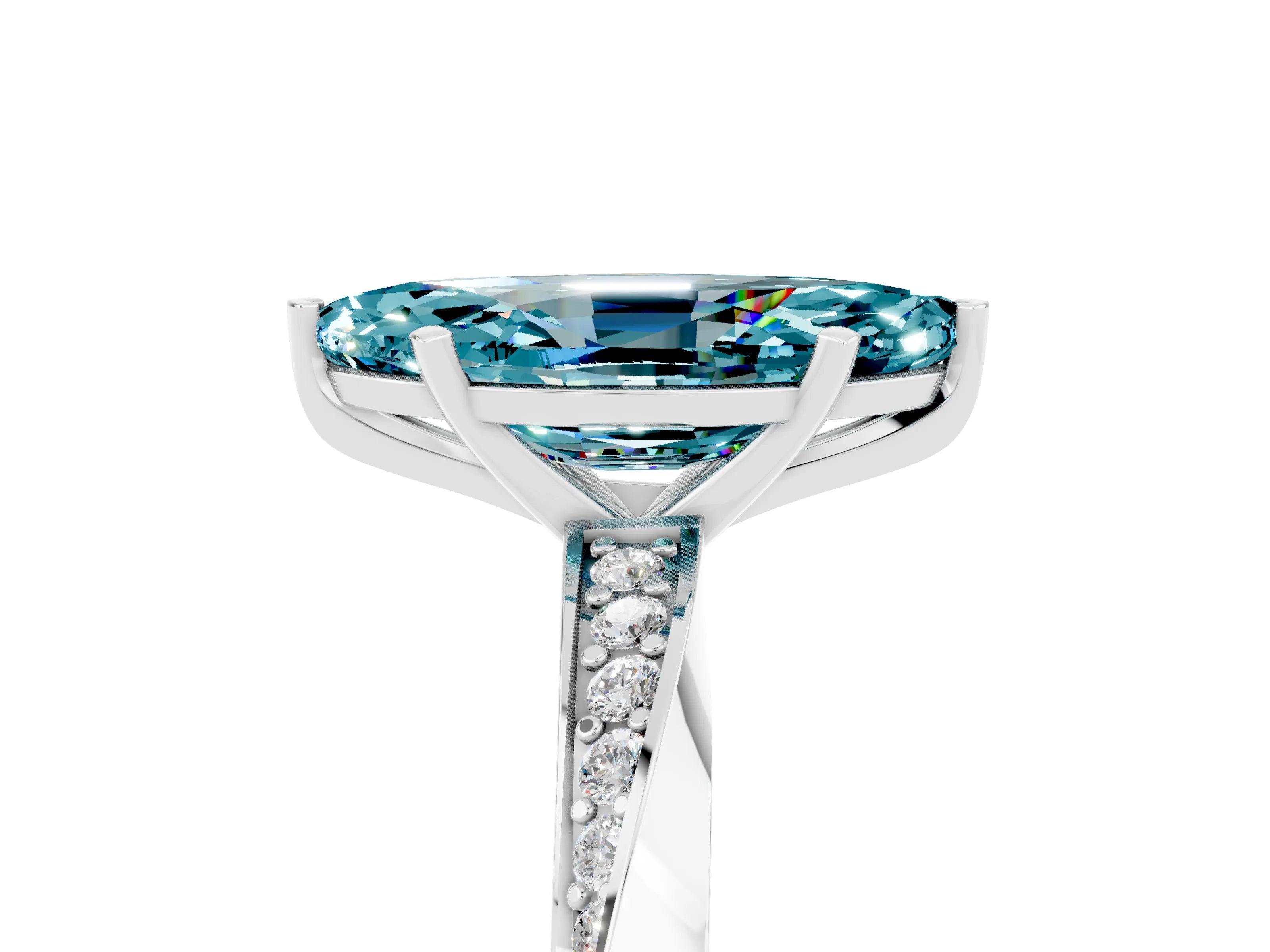 White gold Marquise Cut Blue Topaz Engagement Ring with Side Stone Accents and Four-Prong Setting_32