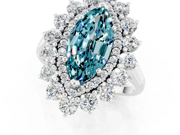 White gold Marquise Cut Blue Topaz Floral Double Halo Engagement Ring with Prong Setting