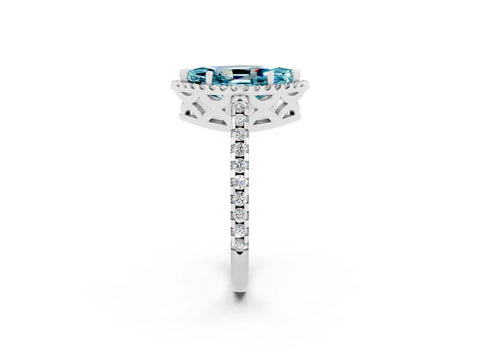 White gold Marquise Cut Blue Topaz Halo Engagement Ring with Pavé Band and Prong Setting_50