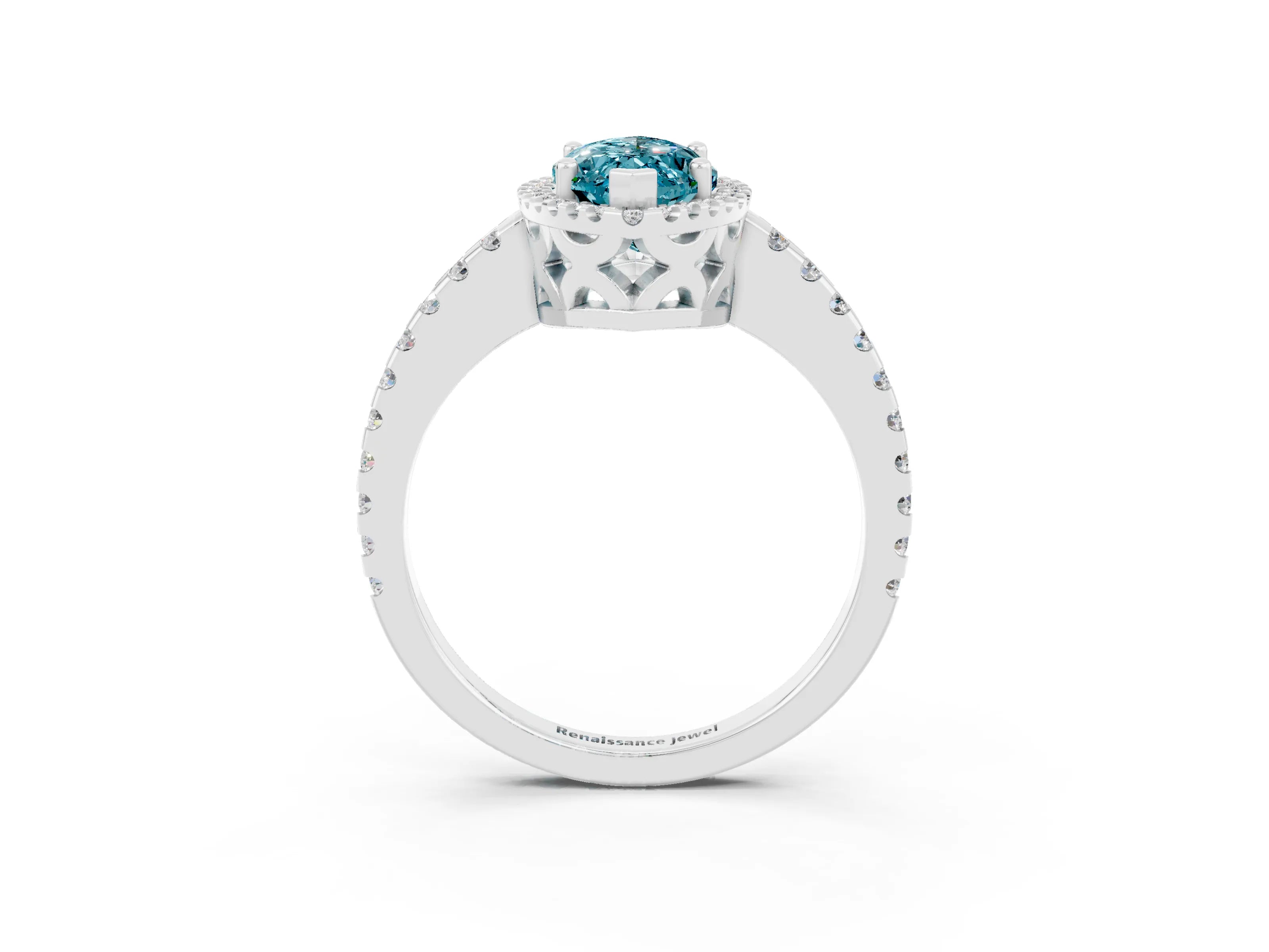 White gold Marquise Cut Blue Topaz Halo Engagement Ring with Pavé Band and Prong Setting_51