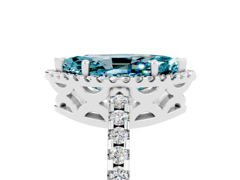White gold Marquise Cut Blue Topaz Halo Engagement Ring with Pavé Band and Prong Setting_53
