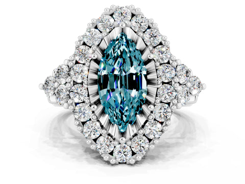 White gold Marquise Cut Blue Topaz Halo Ring with Pavé Band and Four-Prong Setting_12