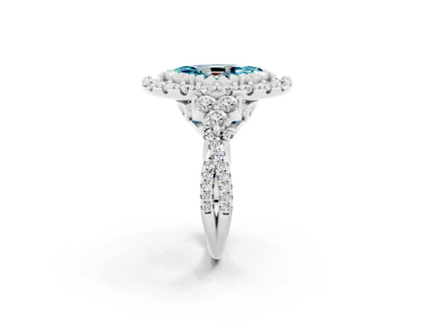 White gold Marquise Cut Blue Topaz Halo Ring with Pavé Band and Four-Prong Setting_14
