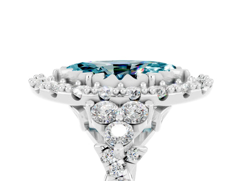 White gold Marquise Cut Blue Topaz Halo Ring with Pavé Band and Four-Prong Setting_17