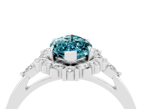 White gold Marquise Cut Blue Topaz Halo Ring with Pear Side Stones and Prong Setting_52