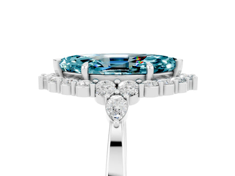 White gold Marquise Cut Blue Topaz Halo Ring with Pear Side Stones and Prong Setting_53