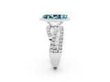 White gold Marquise Cut Blue Topaz Halo Ring with Round Split Shank and Prong Setting_62