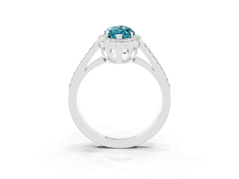 White gold Marquise Cut Blue Topaz Halo Ring with Split Shank U-Prong Band and Four-Prong Setting_3