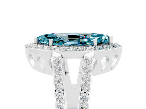 White gold Marquise Cut Blue Topaz Halo Ring with Split Shank U-Prong Band and Four-Prong Setting_5