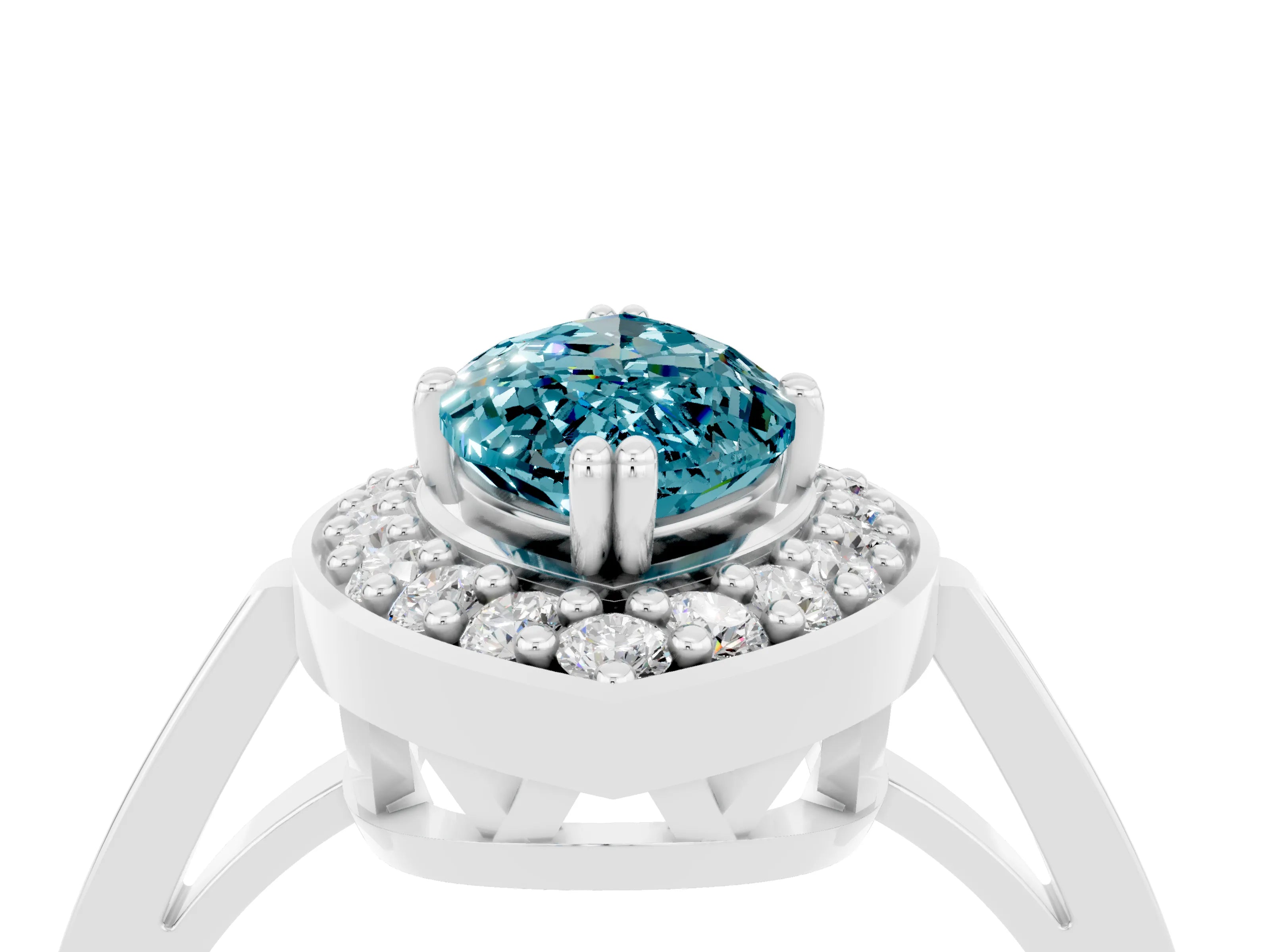 White gold Marquise Cut Blue Topaz Halo Ring with Split Shank and Four-Prong Setting_16