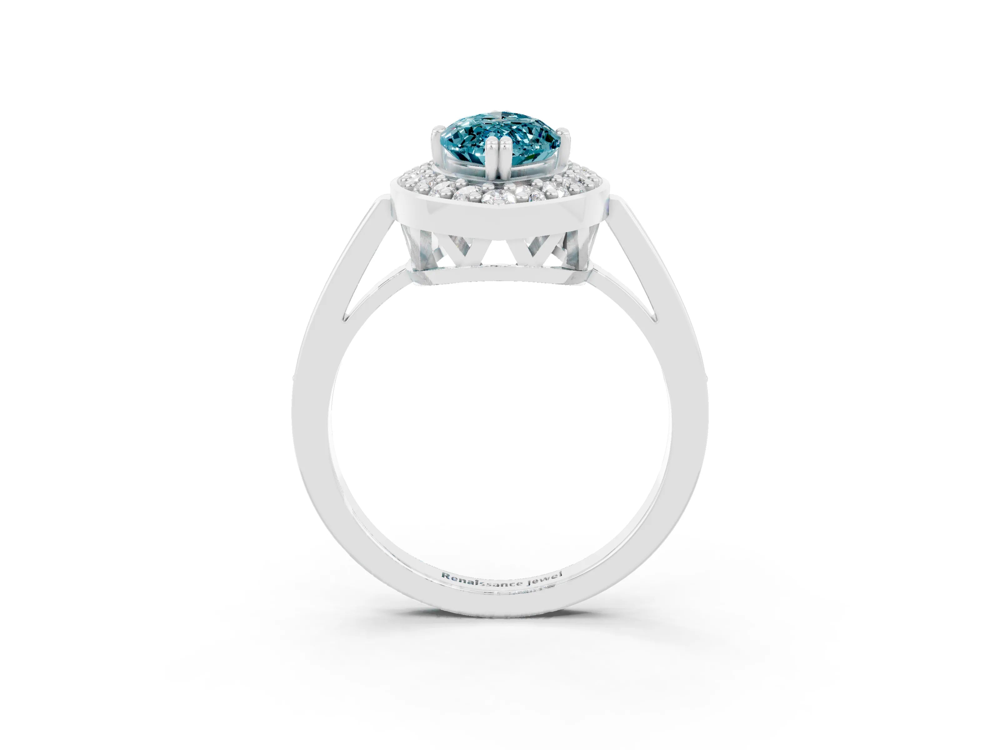 White gold Marquise Cut Blue Topaz Halo Ring with Split Shank and Four-Prong Setting_3