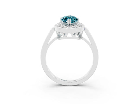 White gold Marquise Cut Blue Topaz Halo Ring with Split Shank and Four-Prong Setting_3