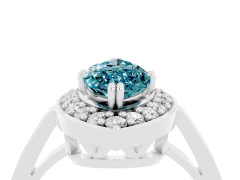 White gold Marquise Cut Blue Topaz Halo Ring with Split Shank and Four-Prong Setting_4