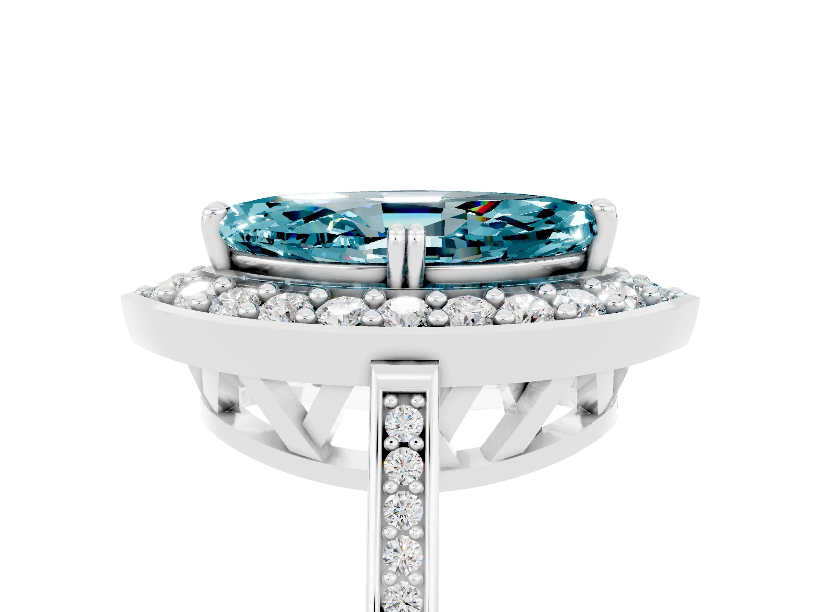 White gold Marquise Cut Blue Topaz Halo Ring with Split Shank and Four-Prong Setting_5