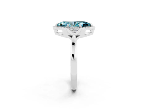 White gold Marquise Cut Blue Topaz Halo Ring with Tapered Band and Four-Prong Setting_2