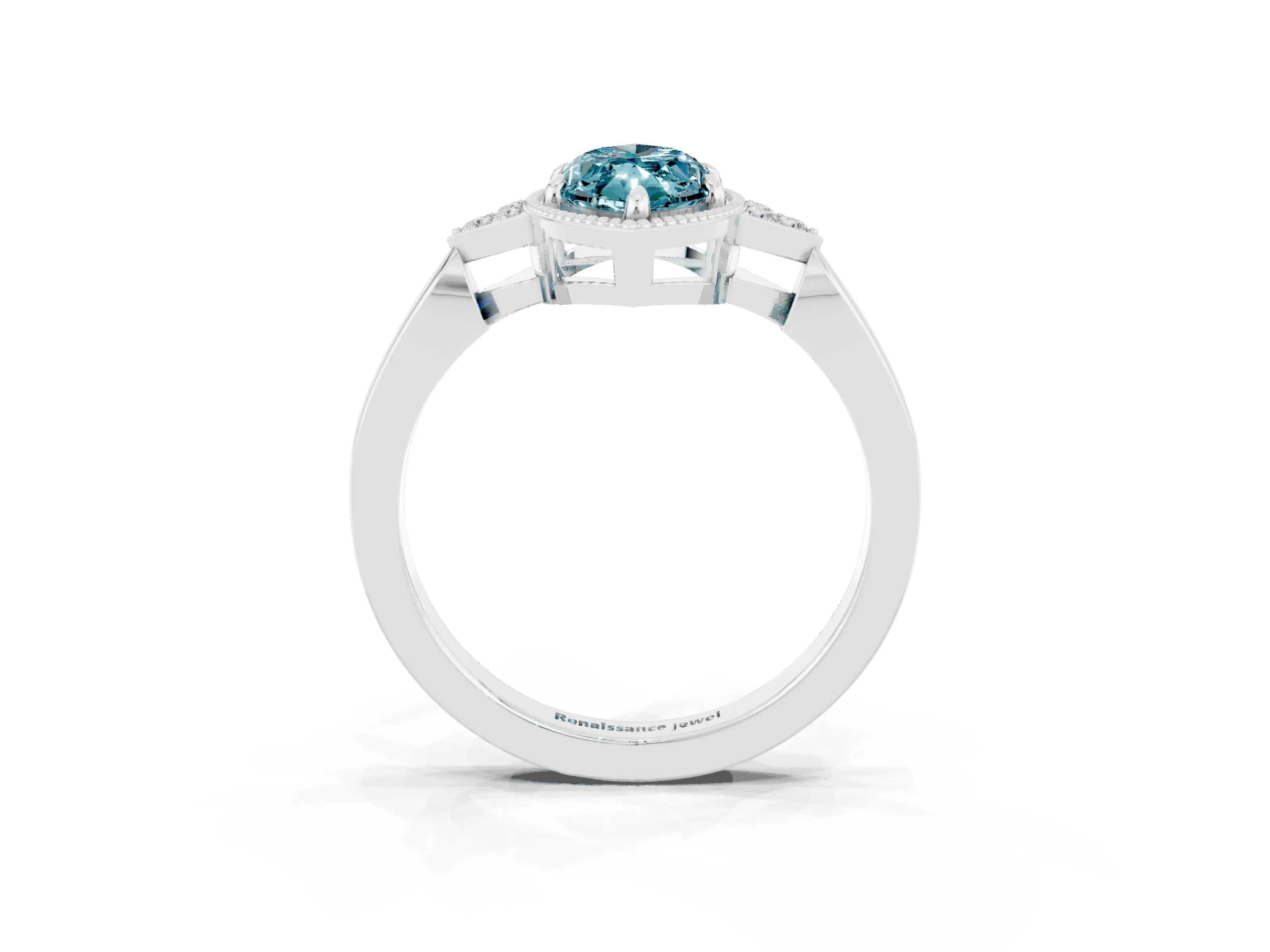 White gold Marquise Cut Blue Topaz Halo Ring with Tapered Band and Four-Prong Setting_3