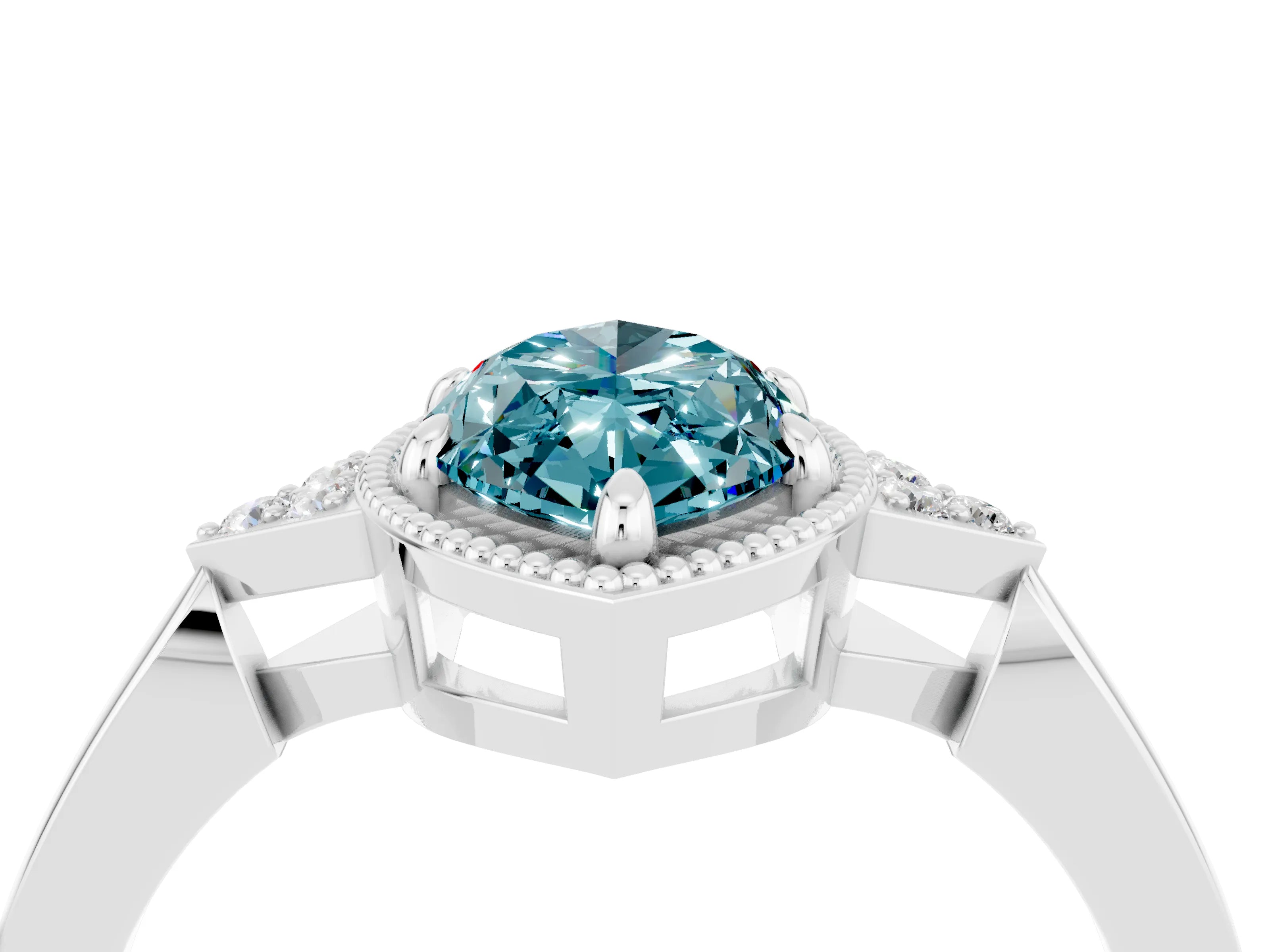 White gold Marquise Cut Blue Topaz Halo Ring with Tapered Band and Four-Prong Setting_4