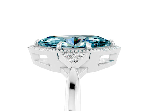 White gold Marquise Cut Blue Topaz Halo Ring with Tapered Band and Four-Prong Setting_5