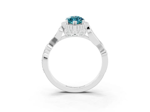 White gold Marquise Cut Blue Topaz Halo Ring with Vintage Split Shank and Four-Prong Setting_46