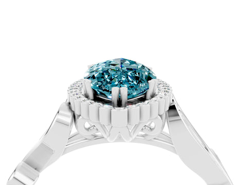White gold Marquise Cut Blue Topaz Halo Ring with Vintage Split Shank and Four-Prong Setting_47