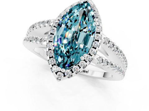 White gold Marquise Cut Blue Topaz Halo Split Shank Engagement Ring_13