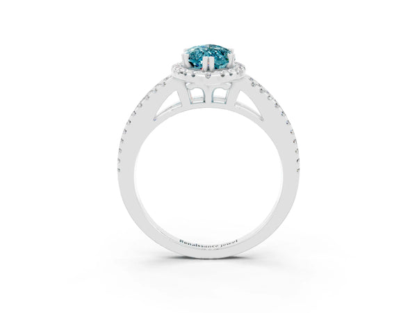 White gold Marquise Cut Blue Topaz Halo Split Shank Engagement Ring