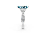 White gold Marquise Cut Blue Topaz Halo Twist Band Solitaire Prong Setting Ring_2