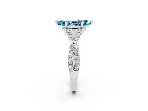 White gold Marquise Cut Blue Topaz Halo Twist Band Solitaire Prong Setting Ring_2