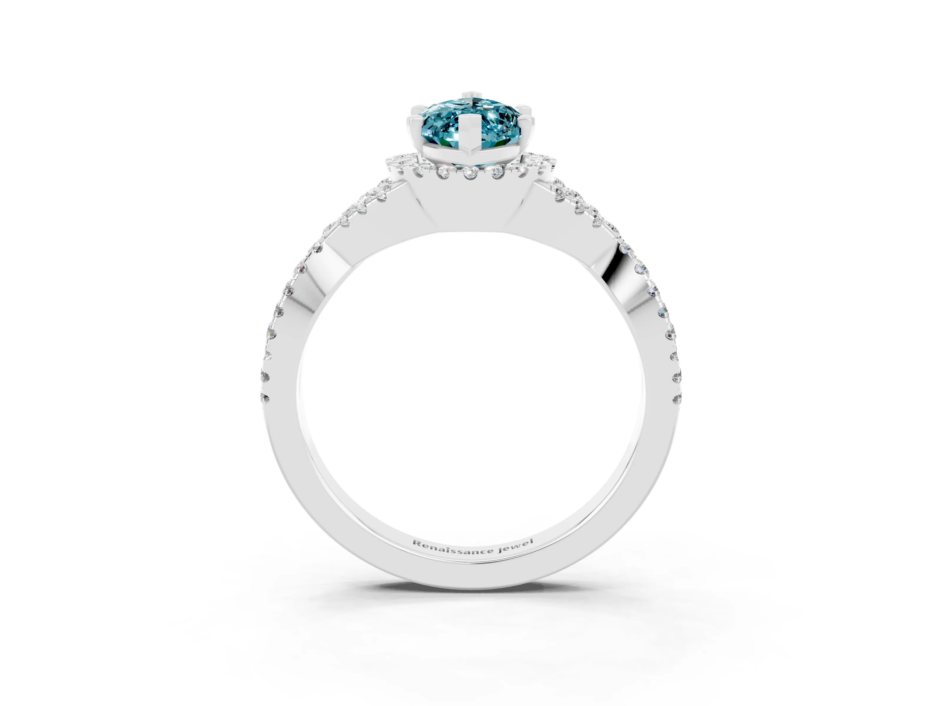 White gold Marquise Cut Blue Topaz Halo Twist Band Solitaire Prong Setting Ring_3