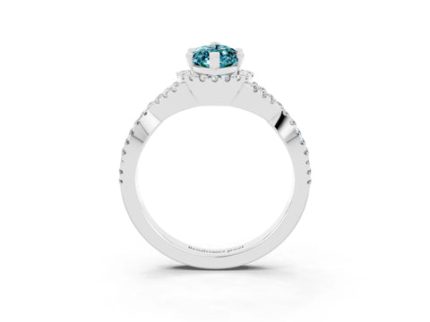 White gold Marquise Cut Blue Topaz Halo Twist Band Solitaire Prong Setting Ring_3
