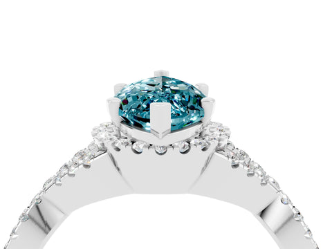 White gold Marquise Cut Blue Topaz Halo Twist Band Solitaire Prong Setting Ring_4