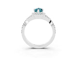 White gold Marquise Cut Blue Topaz  Halo Twist Band Solitaire Prong Setting Ring_57