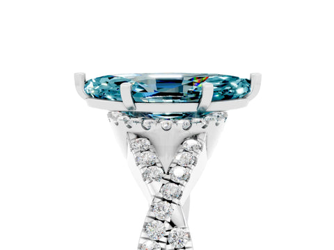 White gold Marquise Cut Blue Topaz Halo Twist Band Solitaire Prong Setting Ring_5