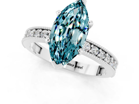 White gold Marquise Cut Blue Topaz Milgrain Pavé Engagement Ring with Four-Prong Setting_1