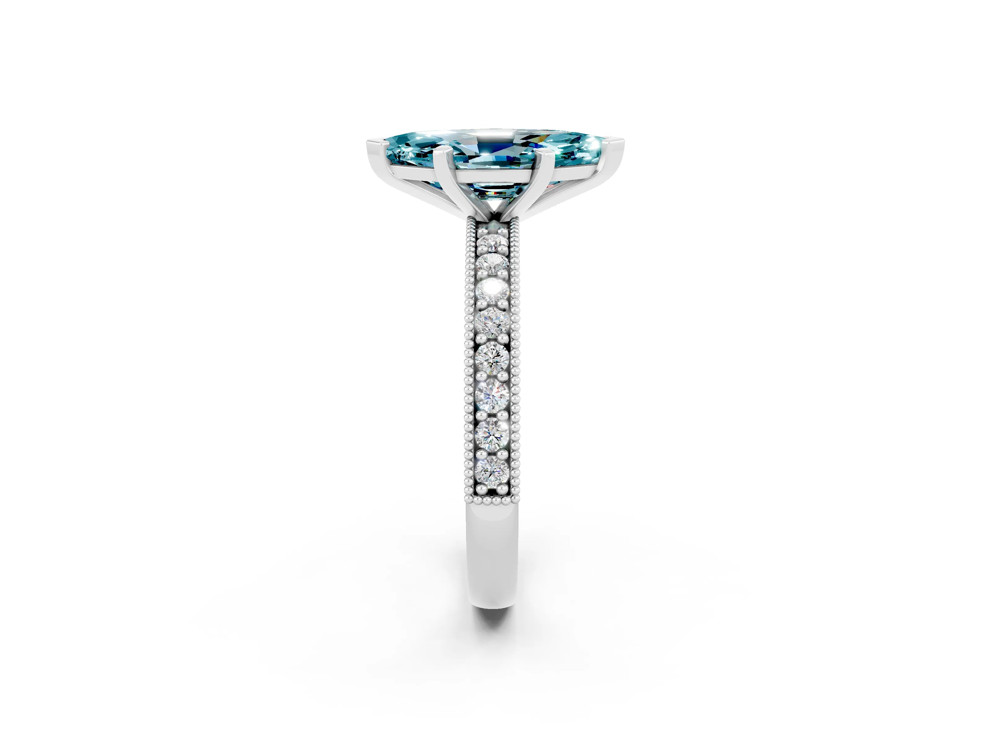 White gold Marquise Cut Blue Topaz Milgrain Pavé Engagement Ring with Four-Prong Setting_2