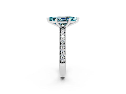 White gold Marquise Cut Blue Topaz Milgrain Pavé Engagement Ring with Four-Prong Setting_2
