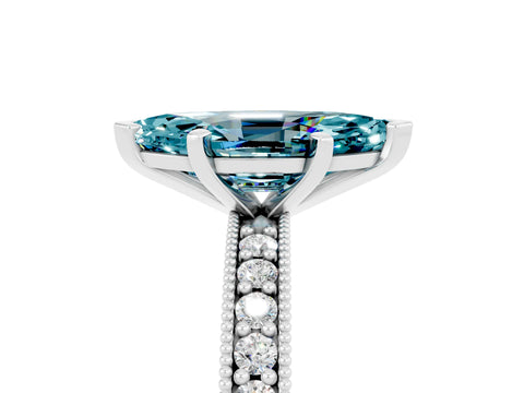 White gold Marquise Cut Blue Topaz Milgrain Pavé Engagement Ring with Four-Prong Setting_5