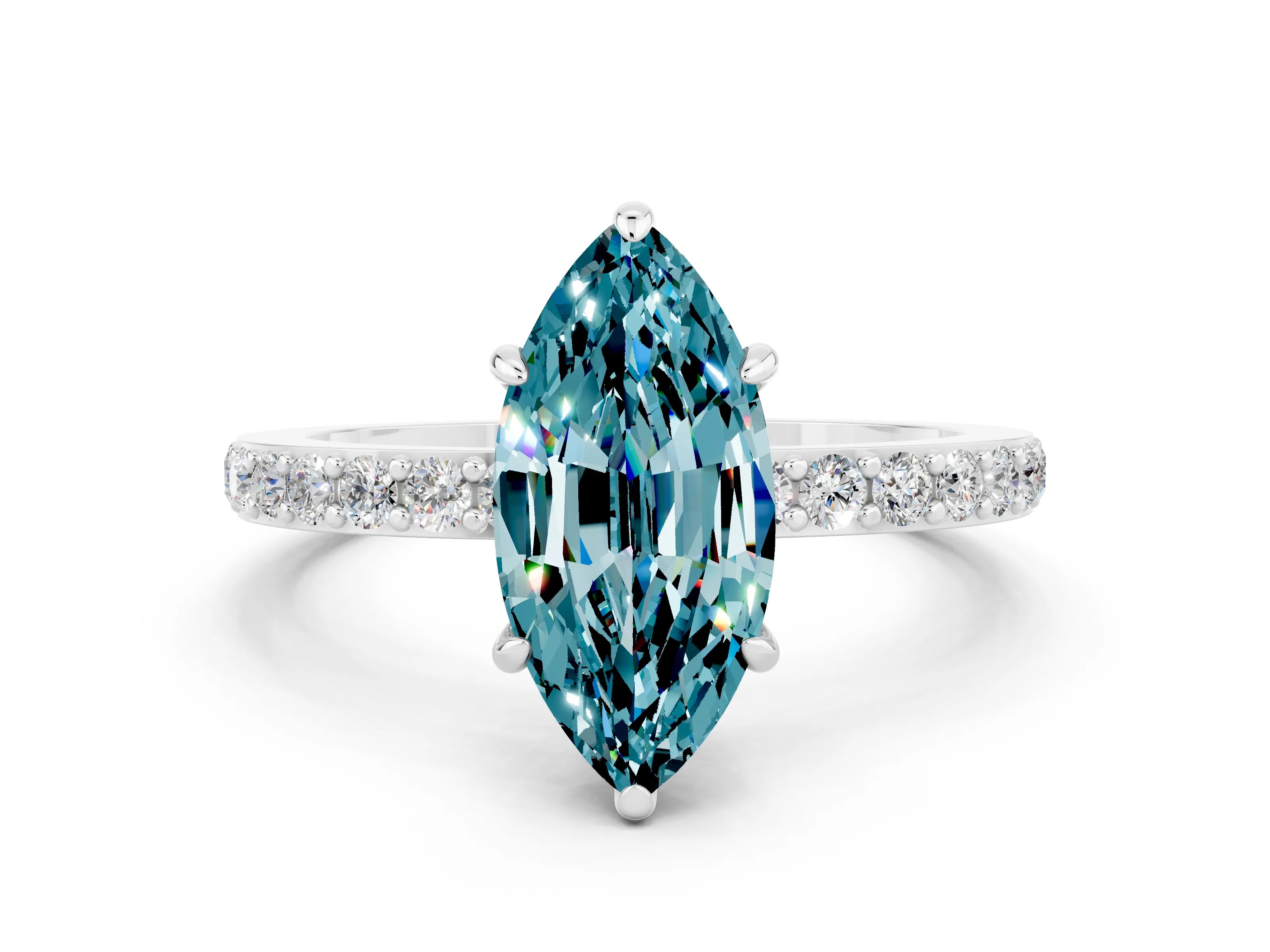 White gold Marquise Cut Blue Topaz Pavé Engagement Ring with Round  Accents and Prong Setting_24