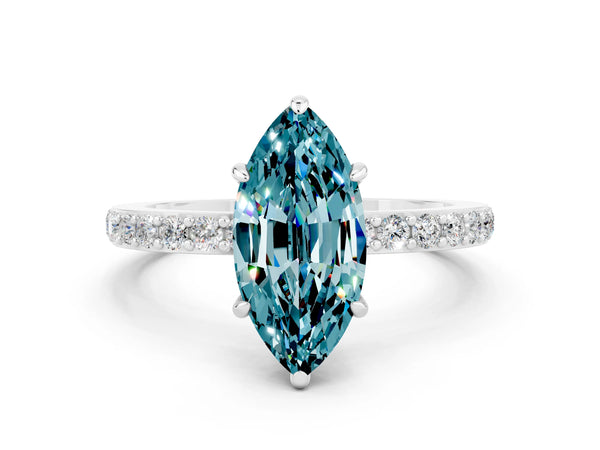 White gold Marquise Cut Blue Topaz Pavé Engagement Ring with Round  Accents and Prong Setting