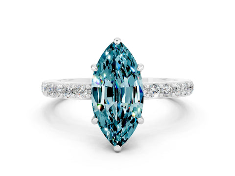 White gold Marquise Cut Blue Topaz Pavé Engagement Ring with Round  Accents and Prong Setting_24