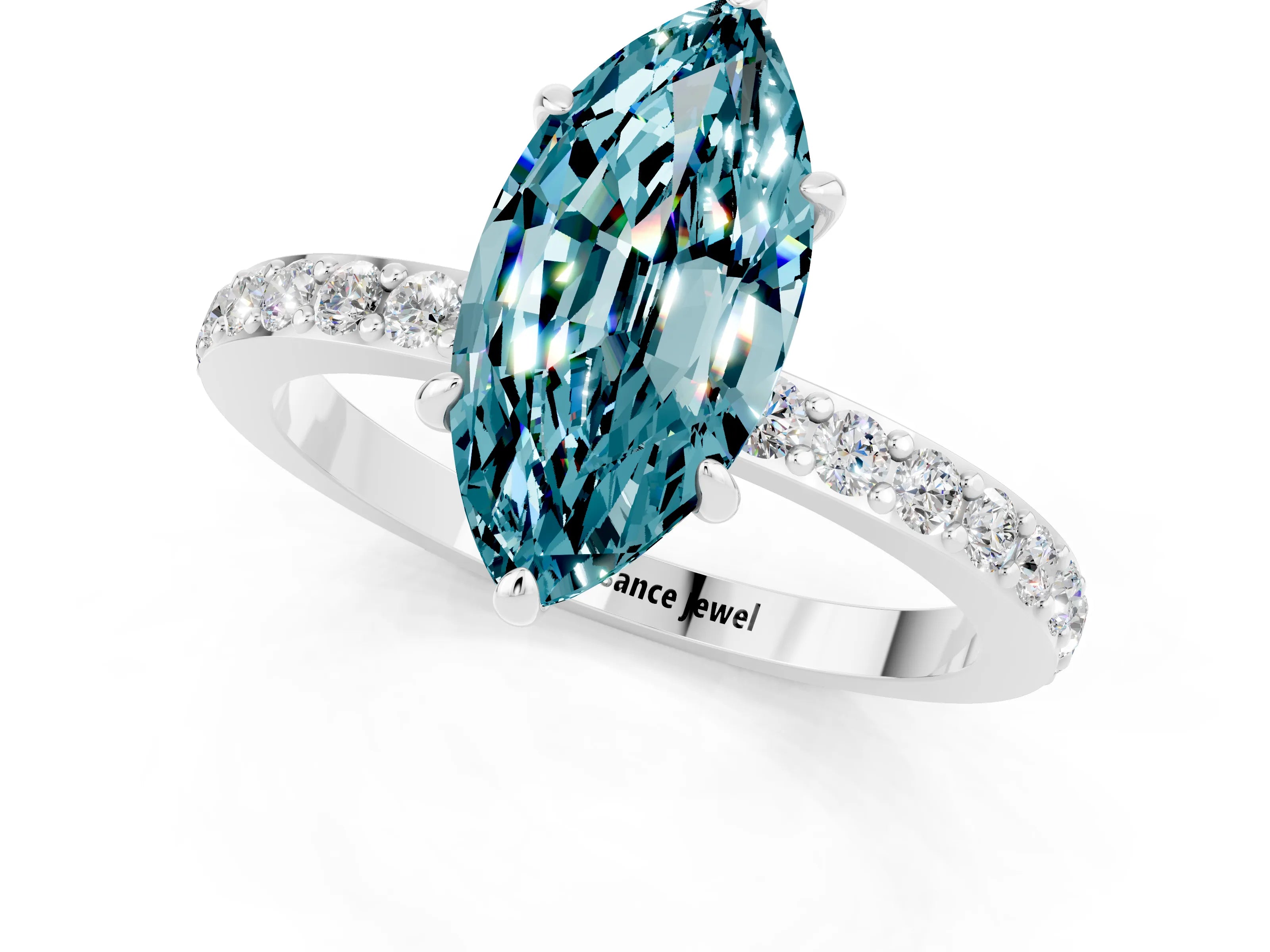 White gold Marquise Cut Blue Topaz Pavé Engagement Ring with Round  Accents and Prong Setting_25