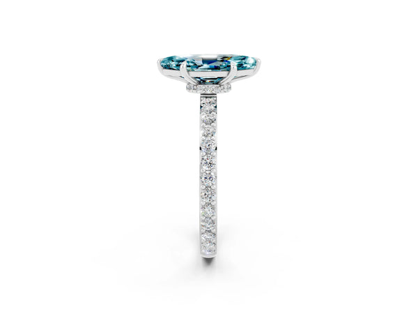 Silver Marquise Cut Blue Topaz Pavé Engagement Ring with Round  Accents and Prong Setting