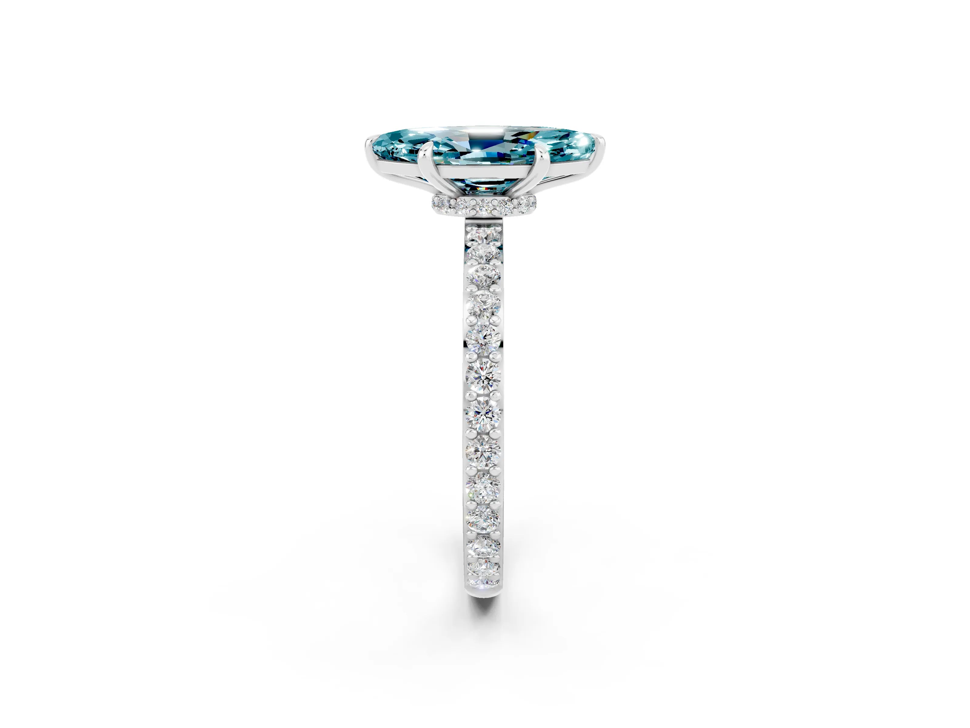 White gold Marquise Cut Blue Topaz Pavé Engagement Ring with Round  Accents and Prong Setting_26