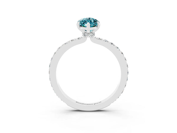 Silver Marquise Cut Blue Topaz Pavé Engagement Ring with Round  Accents and Prong Setting