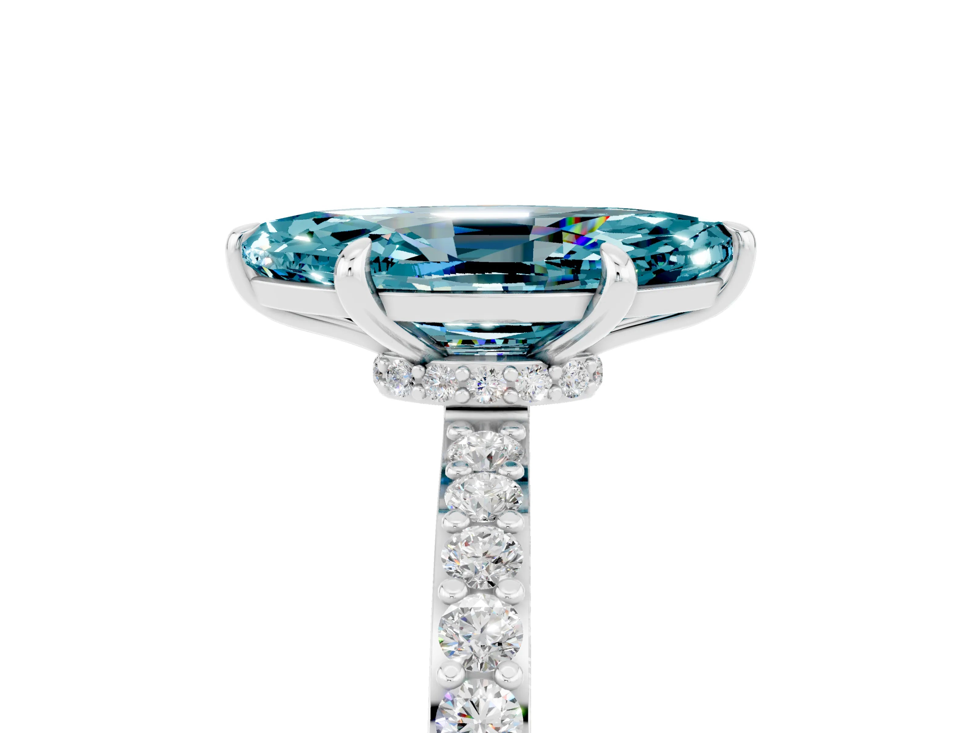 White gold Marquise Cut Blue Topaz Pavé Engagement Ring with Round  Accents and Prong Setting_29