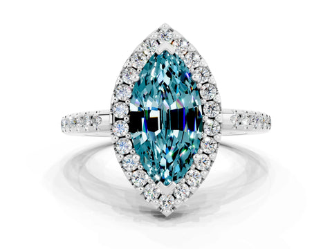 White gold Marquise Cut Blue Topaz Pavé Halo Ring with Four-Prong Setting_12