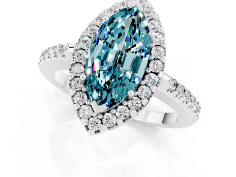 White gold Marquise Cut Blue Topaz Pavé Halo Ring with Four-Prong Setting_13
